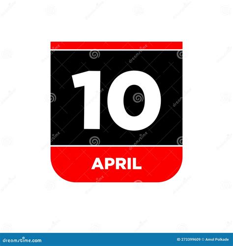 10th April Vector Icon 10 April Calendar Stock Vector Illustration