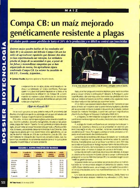 Pdf Compa Cb Un Maíz Mejorado Genéticamente Resistente A Plagas