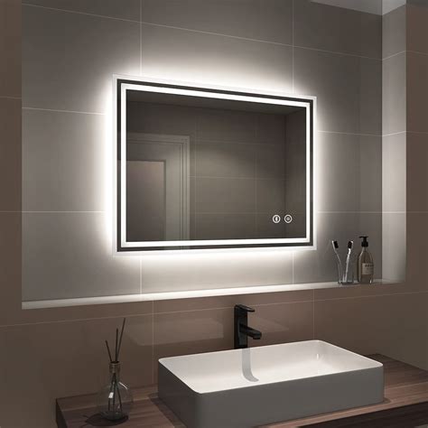 Emke Shaver Bathroom Mirror With Bluetooth Speaker 800x600mm Backlit Led Illuminated Bathroom