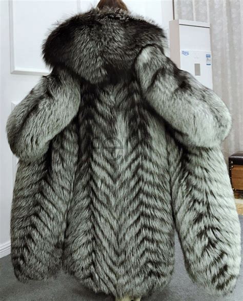Full Length Silver Fox Fur Long Coat With Hood 396a Fox Fur Fur Hood