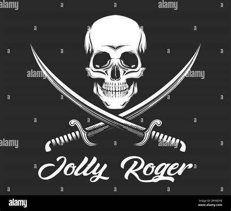 Emblem Of Pirate Skull Jolly Roger Isolated On Black Vector