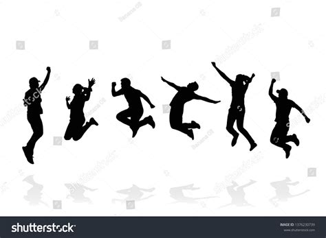 Silhouette Group Of People Jumping On White Background Happy