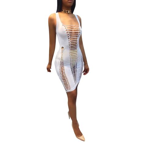Top Sell 2017 Women Summer Spring Sexy Sleeveless Bodycon Hollow Out See Through Mini Dress Tank