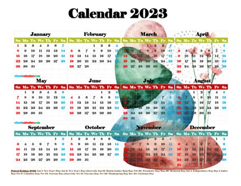 Printable 2023 Yearly Calendar With Holidays Premium Template 27472