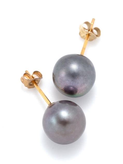 Black Pearl Stud Earrings With Silver Fittings Earrings Jewellery