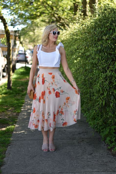 Floral Pleated Midi Skirt Fashion Clothes Women Spring Outfits Midi Skirt