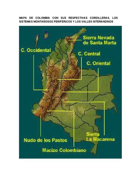 Mapa De Colombia Con Sus Respectivas Cordilleras Pdf Andes Cuenca