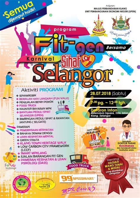 Berita baik buat rakyat negeri selangor yang ingin dapatkan insentif kesihatan. Fitgen Bersama Karnival Sihat Selangor 2018 | Portal Rasmi ...