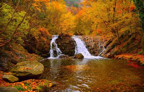 Wallpaper Waterfall Autumn Forest Fall Autumn