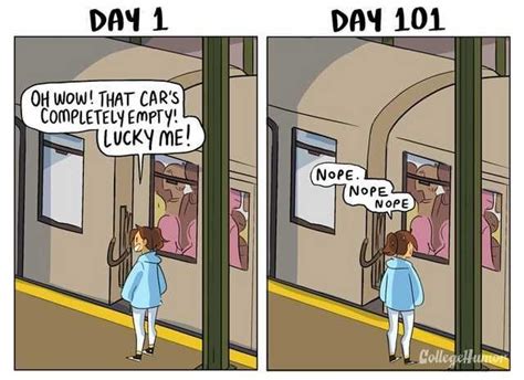 Taking Public Transit Day 1 Vs Day 101 Imgur Funny Cartoon