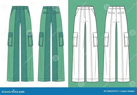 Unisex Cargo Pants Fashion Design Cad Mockup Cargo Pants Fashion Flat