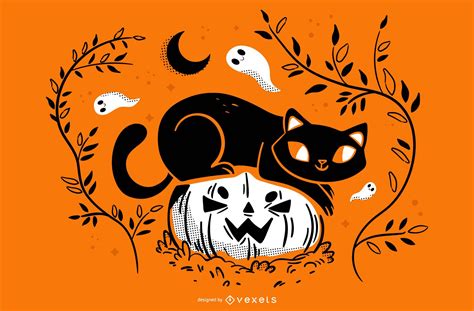 Pumpkin Cat Halloween Illustration Vector Download