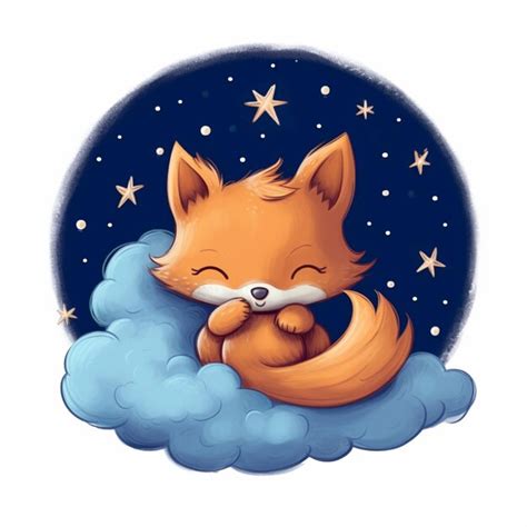 Premium Ai Image Cartoon Fox Sleeping On A Cloud With Stars In The