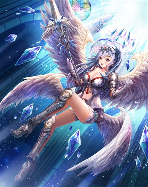 Wallpaper Illustration Long Hair Anime Girls Wings Angel Weapon