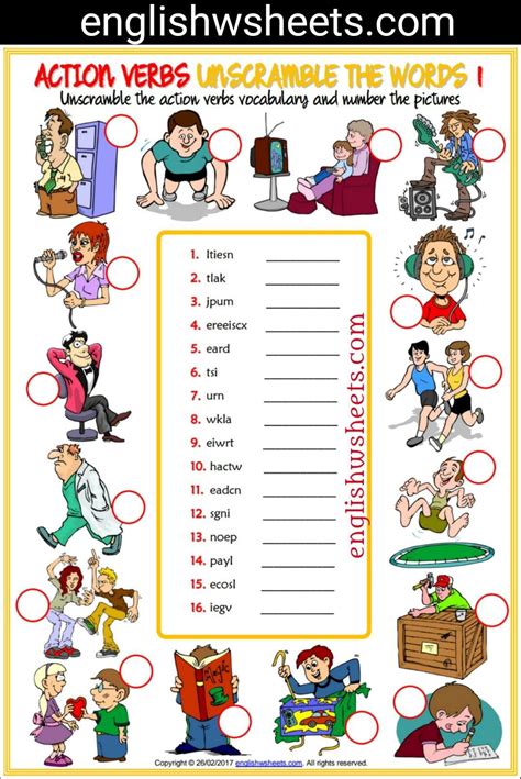 Worksheets On Action Verbs