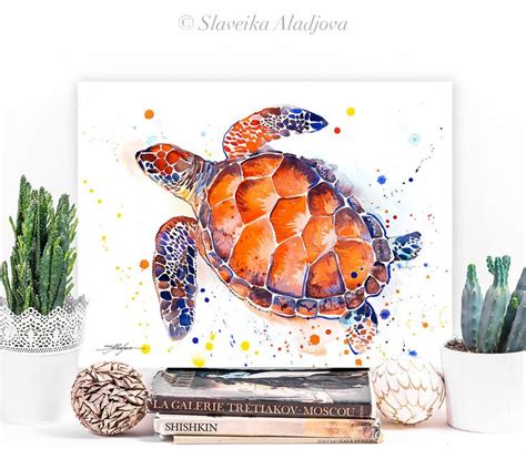 Hawksbill Sea Turtle Watercolor Painting Print By Slaveika Aladjova