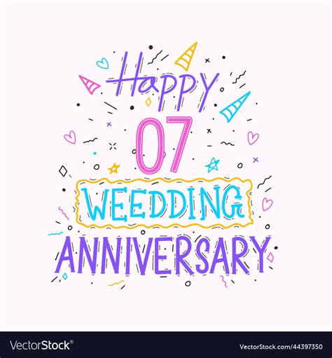 Happy 7th Wedding Anniversary Hand Lettering 7 Vector Image
