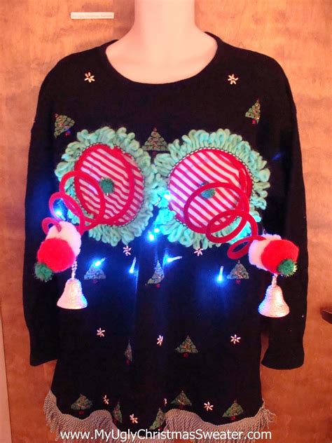 Trees And Wreaths Light Up Naughty Ugly Christmas Sweater My Ugly Christmas Sweater