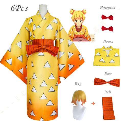 Demon Slayer Season 2 Agatsuma Zenitsu Cosplay Yellow Japanese Kimono