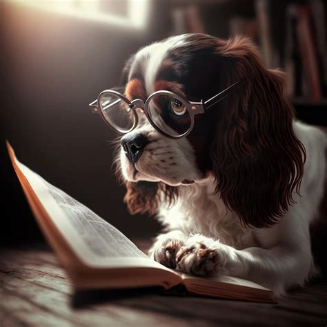 Premium Photo Dog With Glasses Reading Book