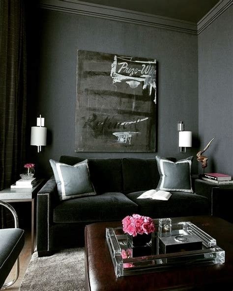 Dark Grey Living Room Monochromatic Living Room Feminine Living Room