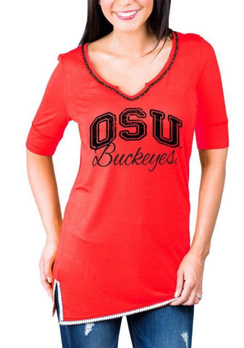 Gameday Couture Ohio State Buckeyes Womens Red Beaded Bold Trim Long Sleeve V Neck
