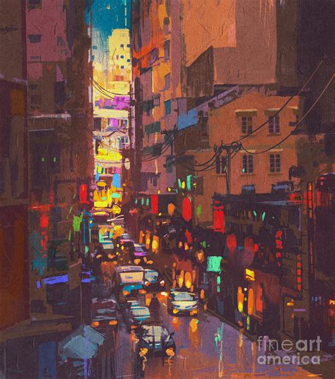 The City Lightsevening Trafficdigital Digital Art By Tithi Luadthong