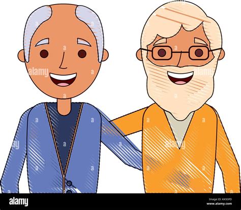 Cartoon Of Two Old Men Embraced Friends Together Stock Vector Image