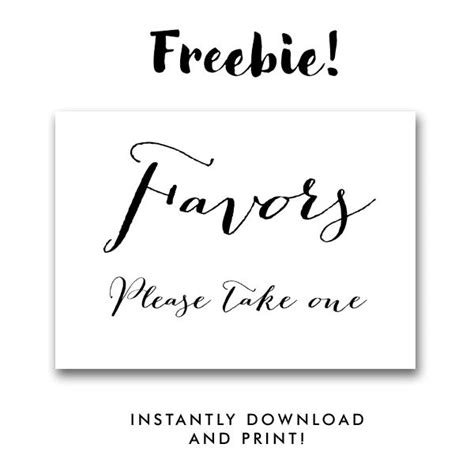 Free Printable Wedding Sign Black And White Favors Please Take One