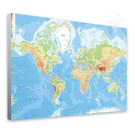Physical Modern Maps 1 By World Map Ready To Hang Canvas Wall Art