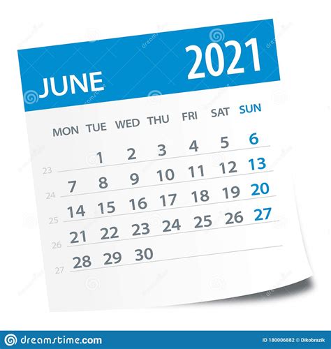 In der untenstehenden tabelle findest du alle kalenderwochen 2021 übersichtlich dargestellt. Juni 2021 Kalenderblatt - Vector Illustration Stock ...