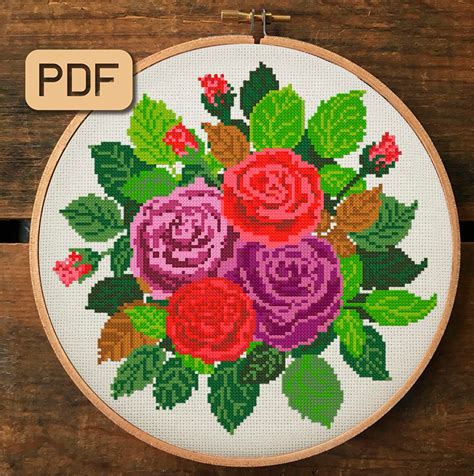 Roses Cross Stitch Pattern Floral Needlepoint Pdf Etsy