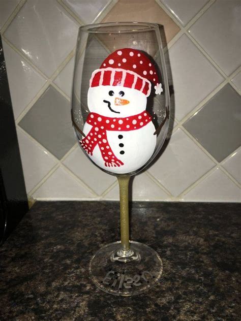 Snowman Wine Glass Etsy In 2021 Painted Wine Glasses Christmas