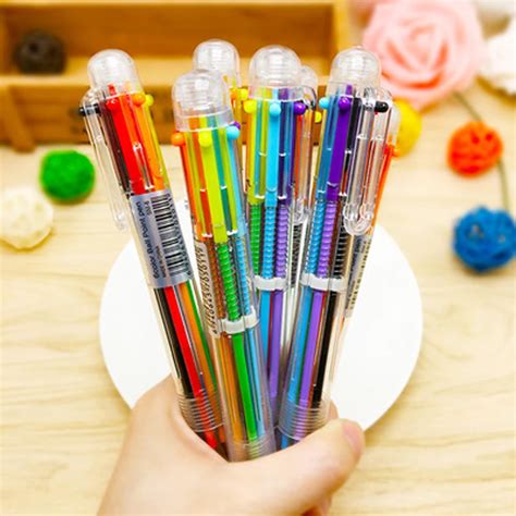 1pcs Creative Cartoon Multicolor Retractable Ballpoint Pens Multi Function Pen 6 Colors Pen