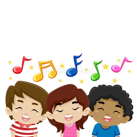 Kids Singing With Music Notes Stock Vector Illustration Of Male