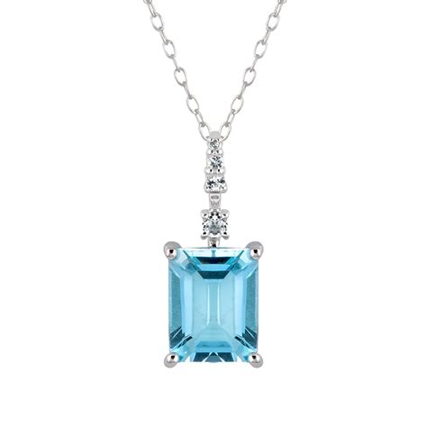 10k White Gold Genuine Emerald-Cut Blue Topaz Pendant Necklace | eBay