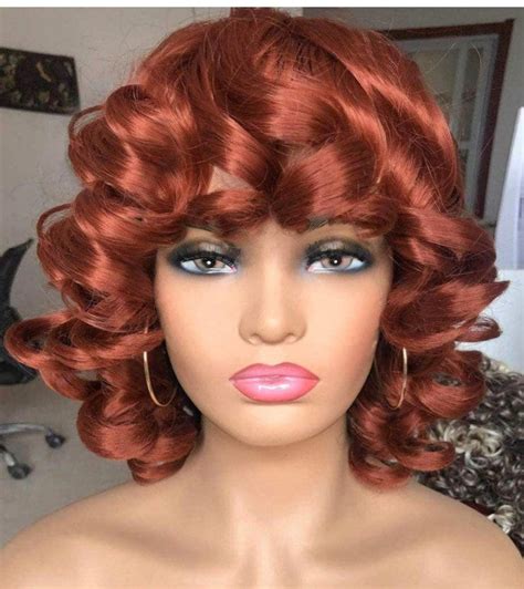 Afro Kinky Curly Copper Red Wig With Bangs Etsy Uk