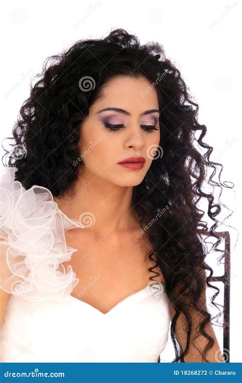 Beautiful Brunette Bride With Long Curly Hair Stock Photo Image Of