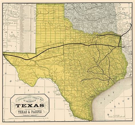 Texas Geographical Map 1876 By Unknown