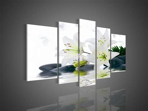 5 Panel Wall Art No Framed Modern Abstract Acrylic Flower Black And And White Lily Oil Painting On