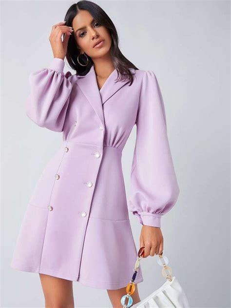 Women Double Breasted Lilac Blazer Dress Custom Made Notch Etsy