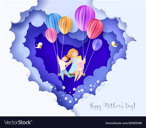 Happy Mothers Day Card Paper Cut Style Royalty Free Vector