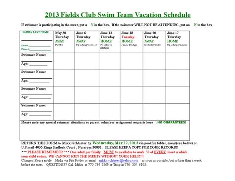 Fields Swim Team Vacation Schedule How To Create A Fields Swim Team