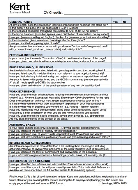 Example CVs and checklist - Kent Business School Employability