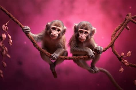Premium Ai Image Two Monkeys On A Red Background With A Pink Background