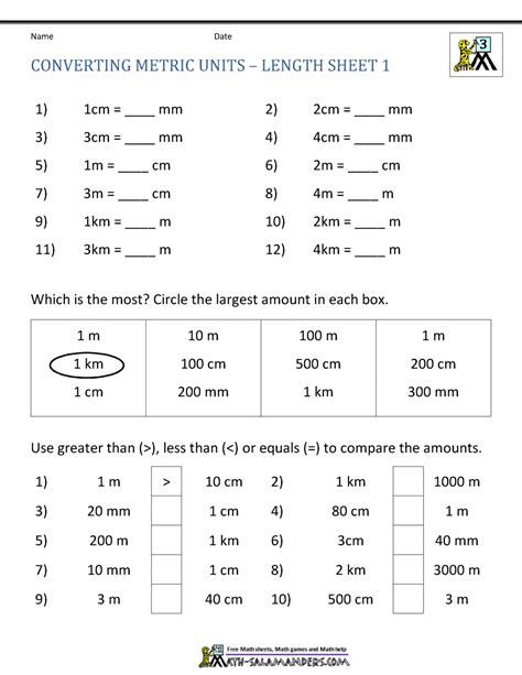❓ how to use this converter. Printable Math Sheets - Converting Metric Units