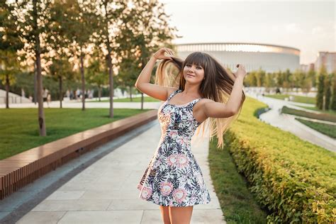 Wallpaper Portrait Dress Long Hair Women Outdoors Galitsky Park