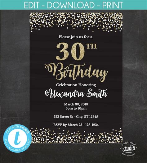 30th Birthday Invitation Easy To Use Template Etsy