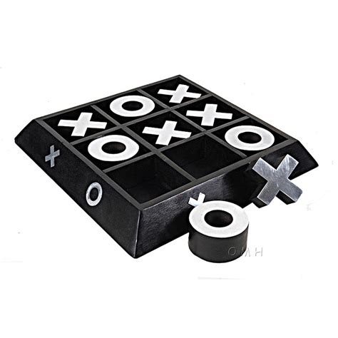 Tic Tac Toe Wood Board Game 2 Player 11 Aluminum X O Pieces Nickel