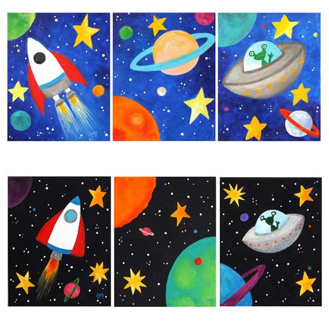 Space Themed Wall Art For Kids Set Of 3 Custom Space By Njoyart